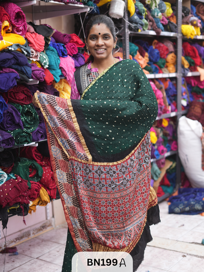 AJRAKH BANDHEJ WITH SKIRT BORDER SAREES | MODAL GAJI FABRIC