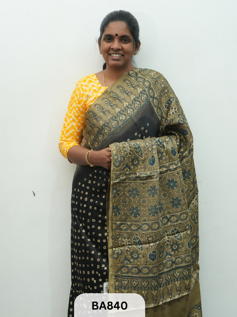 Modal Silk Saree with Ajrakh Print