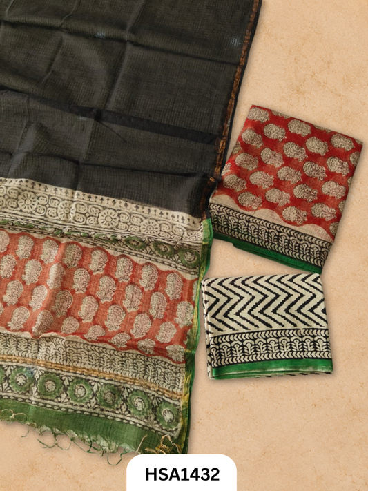 Hand block printed kota doriya suit top &duppta 2.5 meter
