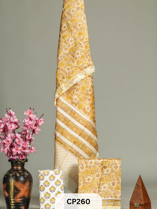Hand Block printed Maheshwari silk Suit