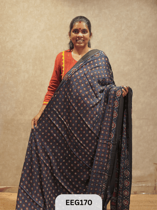 AJRAKH MODAL SAREE WITH MIRROR