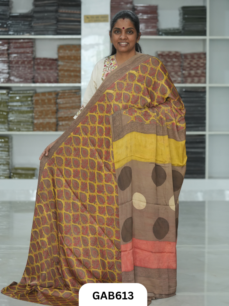 Nashpal & Pomegranate Peel Printed Modal Silk Sarees with blouse