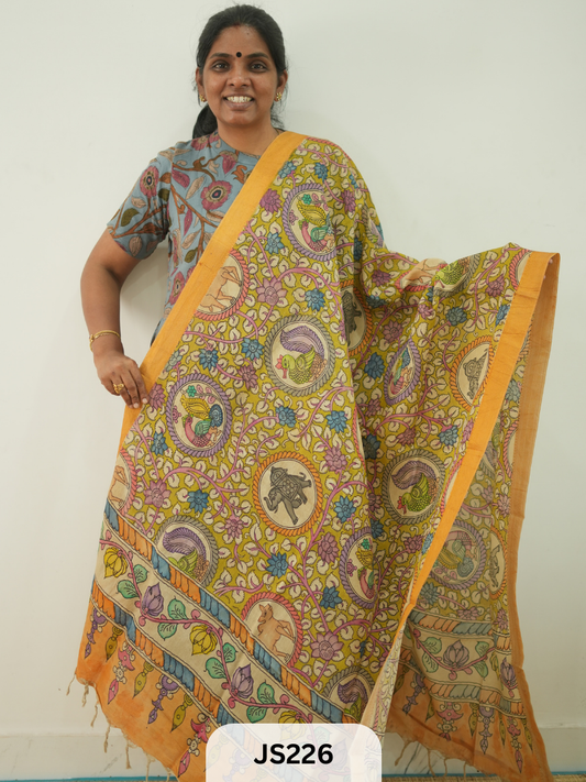 PEN KALAMKARI CHENNURI SILK DUPATTA