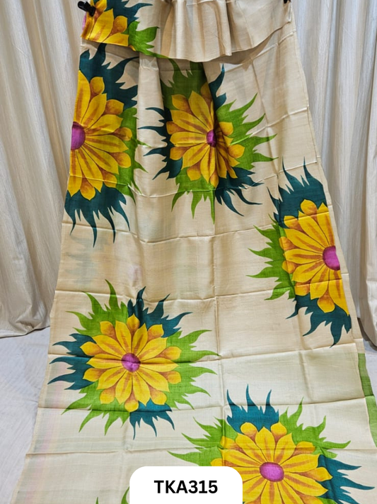 PURE HANDOWEN TUSSAR HAND PAINTED SAREE