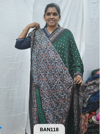 BANDHANI WITH AJRAKH SEMI GAJI SAREE