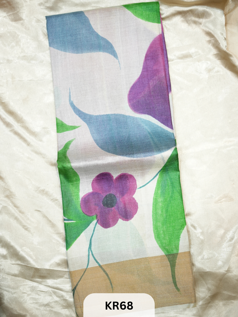 PURE TUSSAR SILK WITH ZARI HAND PAINTED