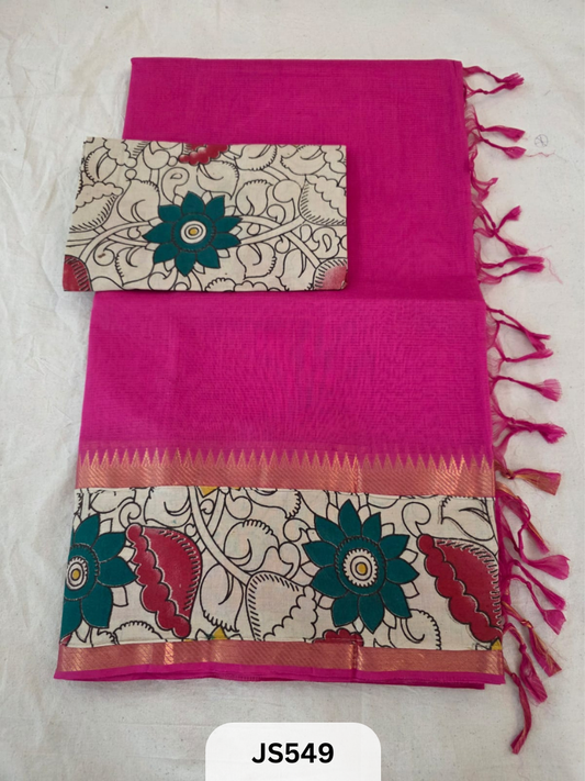 Mangalagiri Cotton X Kalamkari patch Border / dual blouse-1 mtr Kalamkari Blouse
