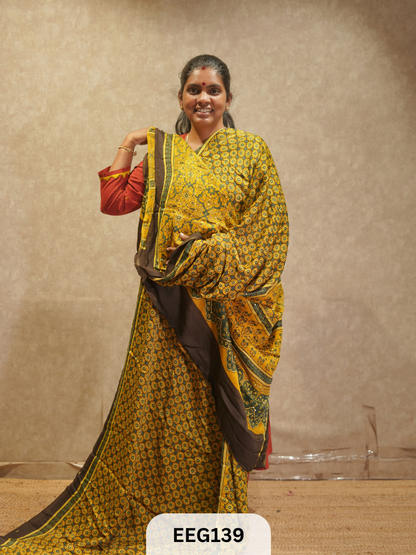 AJRAKH MODAL SAREE WITH KHATLI HANDWORK