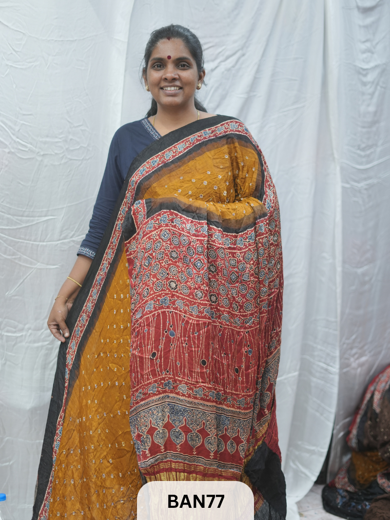 BANDHANI WITH AJRAKH SEMI GAJI SAREE