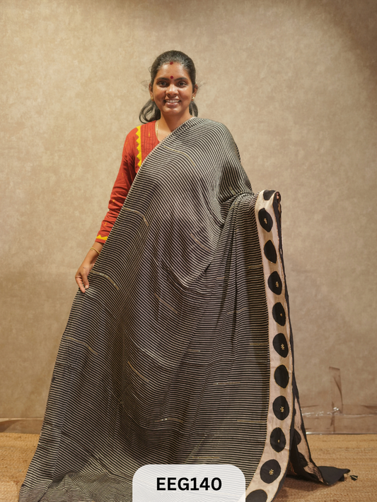 AJRAKH MODAL SAREE WITH KHATLI HANDWORK
