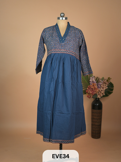 AJARKH COTTON ANARKALI MIRROR WORK KURTI