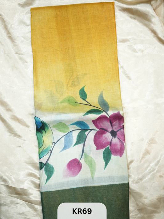 PURE TUSSAR SILK WITH ZARI HAND PAINTED