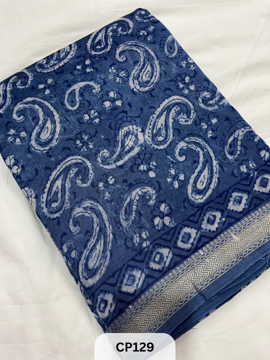 Maheshwari Silk Zari Border with Jaipur Handblock Print Saree