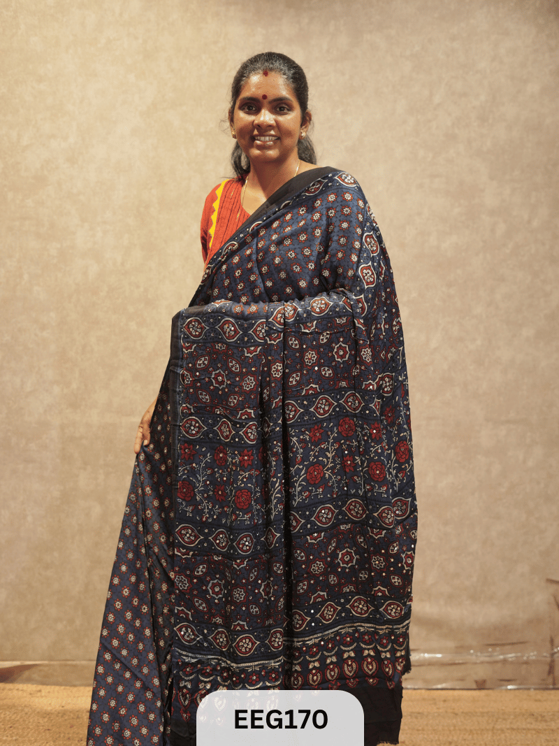 AJRAKH MODAL SAREE WITH MIRROR