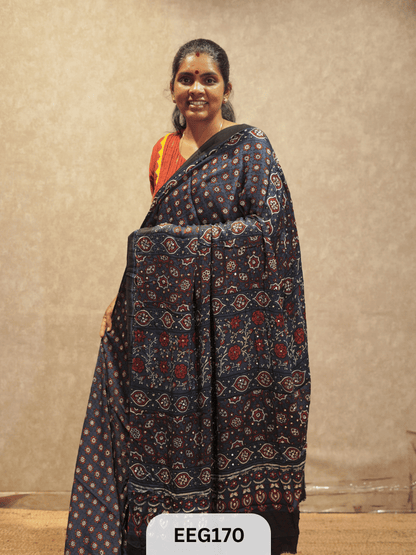 AJRAKH MODAL SAREE WITH MIRROR