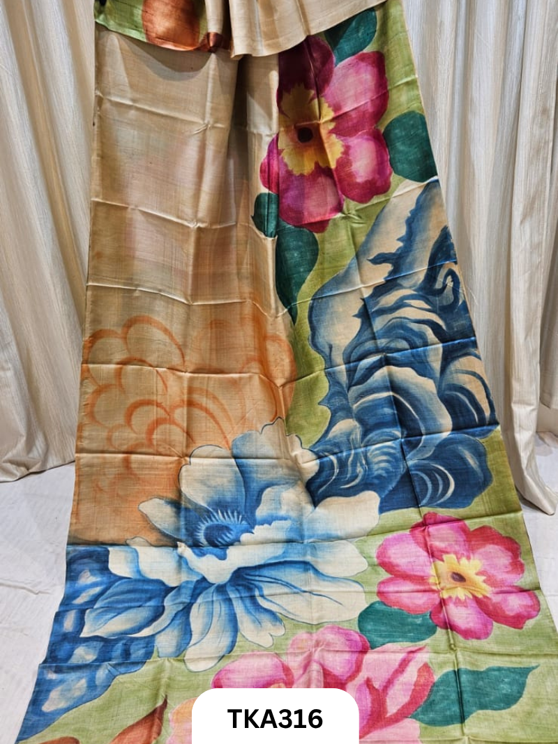 PURE HANDOWEN TUSSAR HAND PAINTED SAREE