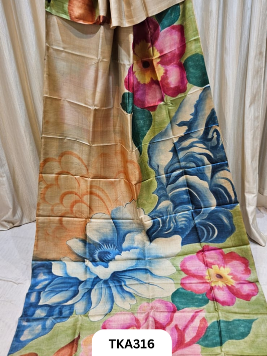 PURE HANDOWEN TUSSAR HAND PAINTED SAREE