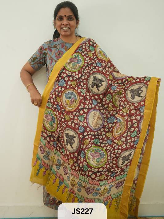 PEN KALAMKARI CHENNURI SILK DUPATTA