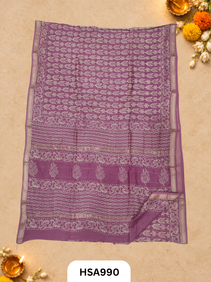Pure Maheswari Silk Cotton - Handblock Print Saree With Blouse