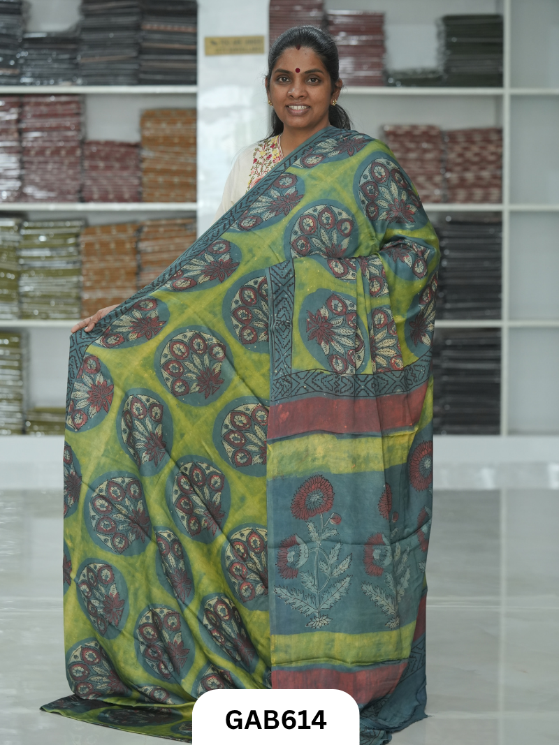 Nashpal & Pomegranate Peel Printed Modal Silk Sarees with blouse