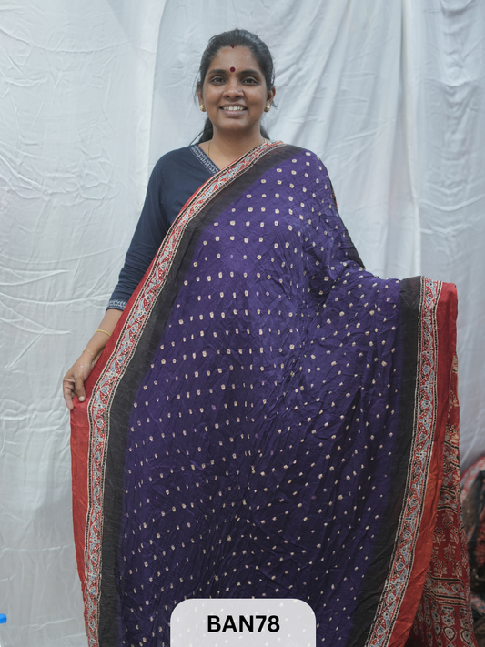 BANDHANI WITH AJRAKH SEMI GAJI SAREE