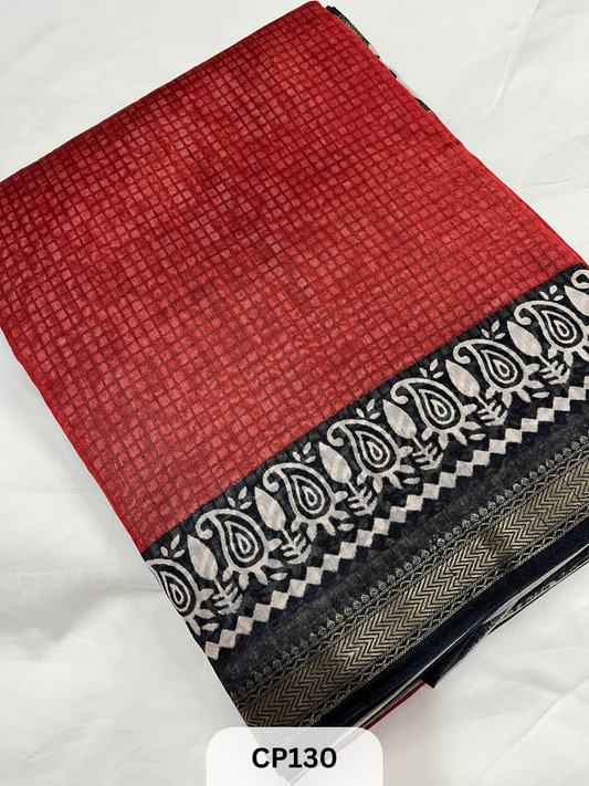 Maheshwari Silk Zari Border with Jaipur Handblock Print Saree