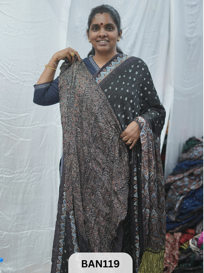 BANDHANI WITH AJRAKH SEMI GAJI SAREE