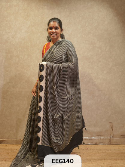 AJRAKH MODAL SAREE WITH KHATLI HANDWORK