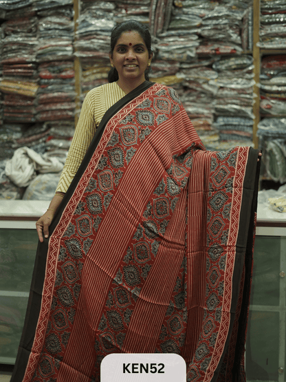 MODAL NATURAL AJRAKH HANDBLOCK SAREE