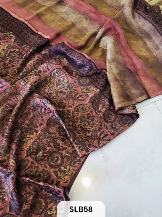 PURE MODAL AJRAKH HAND BLOCK WITH TISSUE SILK PALLU