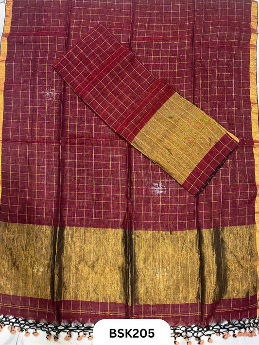 Pure Jayashree Linen By Linen Checked - Top 2.6& Duppatta