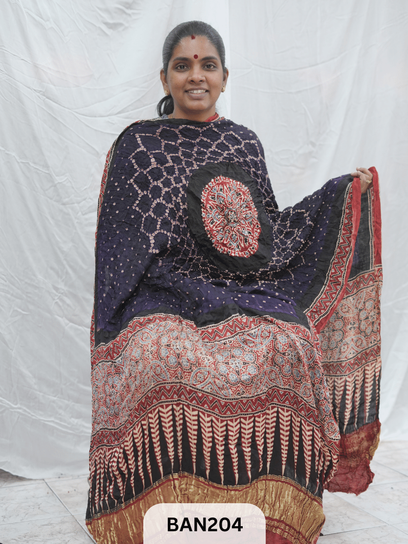 AJRAKH BANDHEJ GUL DUPPATA WITH LAGDI PATTA
