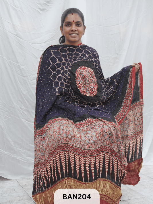 AJRAKH BANDHEJ GUL DUPPATA WITH LAGDI PATTA