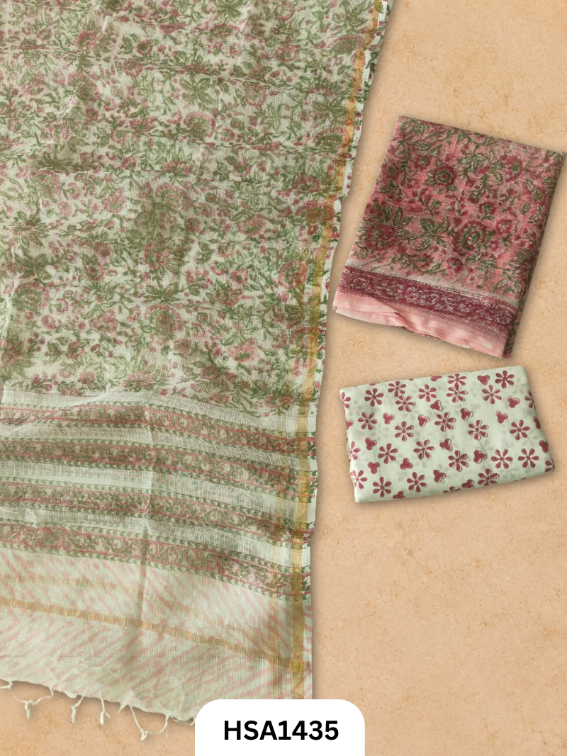 Hand block printed kota doriya suit top &duppta 2.5 meter