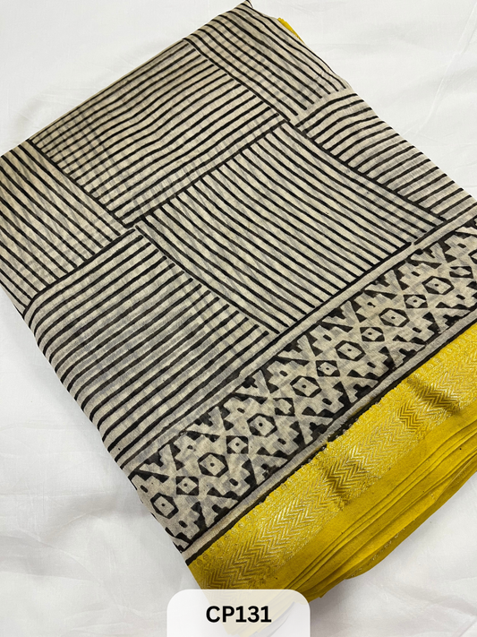 Maheshwari Silk Zari Border with Jaipur Handblock Print Saree