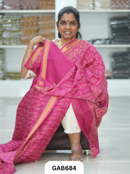Hand Block Printed Maheshwari Silk Saree