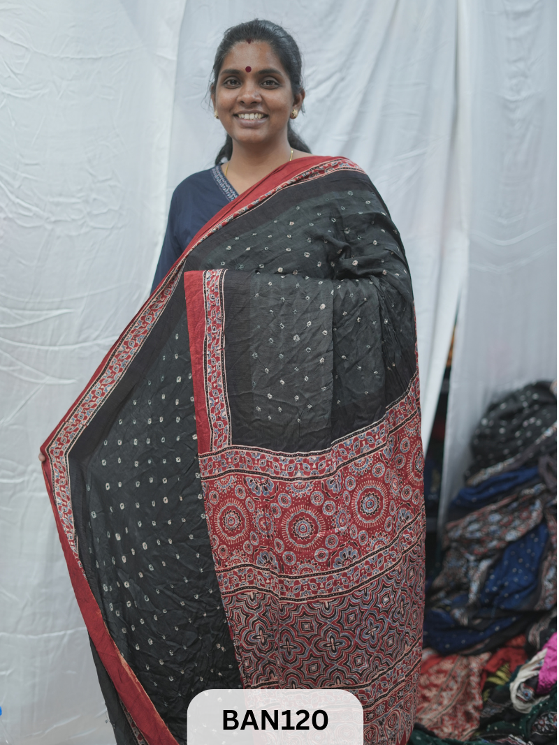 BANDHANI WITH AJRAKH SEMI GAJI SAREE