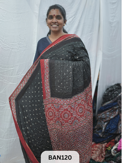 BANDHANI WITH AJRAKH SEMI GAJI SAREE