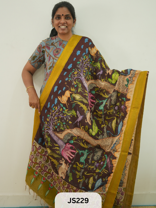 PEN KALAMKARI CHENNURI SILK DUPATTA