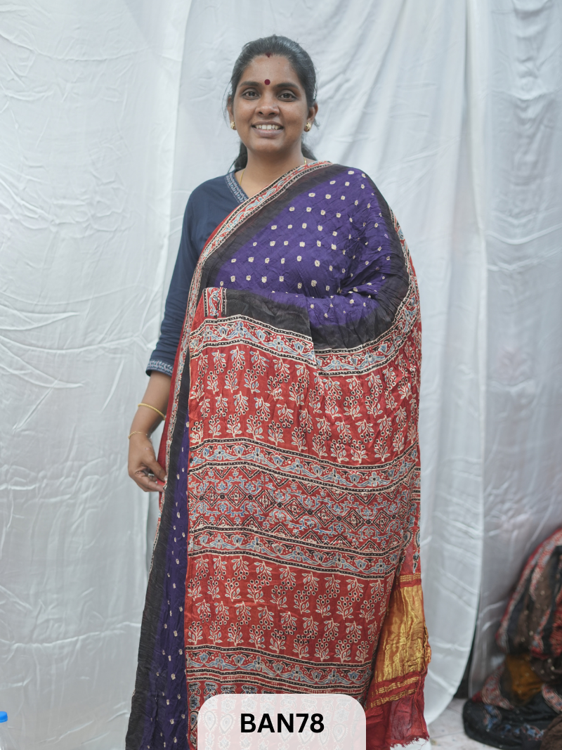 BANDHANI WITH AJRAKH SEMI GAJI SAREE