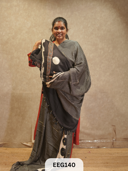 AJRAKH MODAL SAREE WITH KHATLI HANDWORK