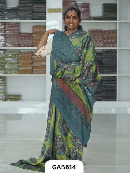 Nashpal & Pomegranate Peel Printed Modal Silk Sarees with blouse
