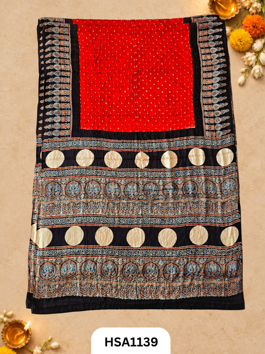 Ajarkh  Bandej Modal silk saree with blouse