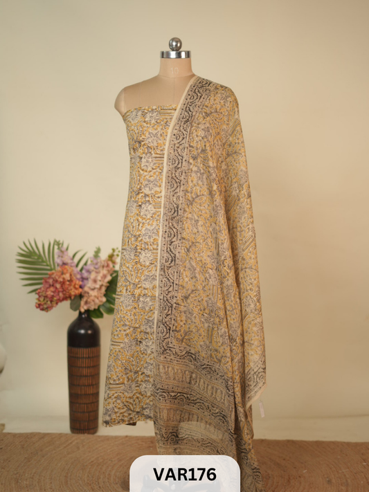 PURE HANDBLOCK KALAMKARI COTTON-2 PCS-TOP & DUPPATA