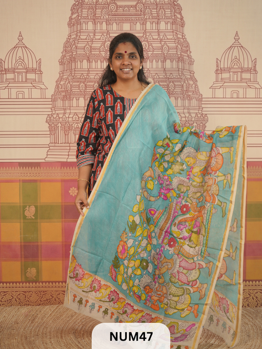 PURE CHANDERI WITH PENKALAMKARI DUPPATA