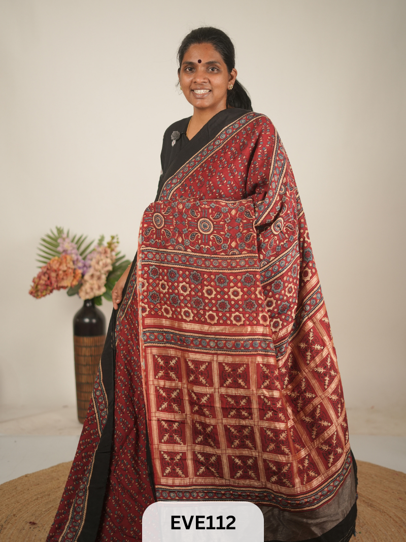 TUSSAR CHANDERI WITH GHARCHOLA - NATURAL AJRAKH HANDBLOCK