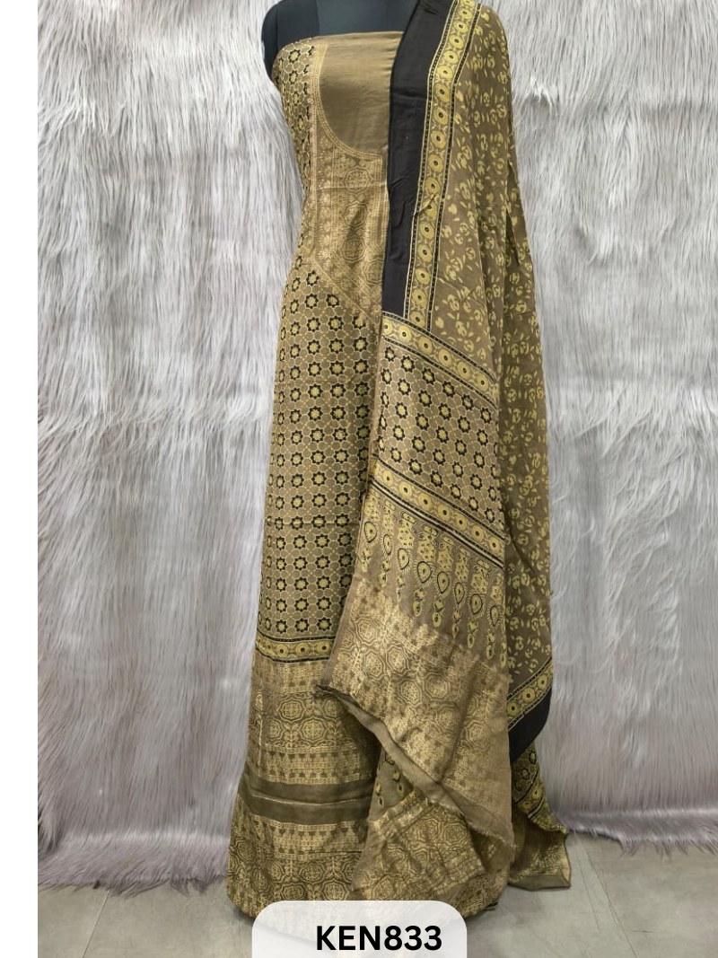 DOLA SILK NATURAL DYE HANDBLOCK PRINT 2PC -UNSTICHED SUIT(3.30MTRTOP 2.20MTR DUPPATA