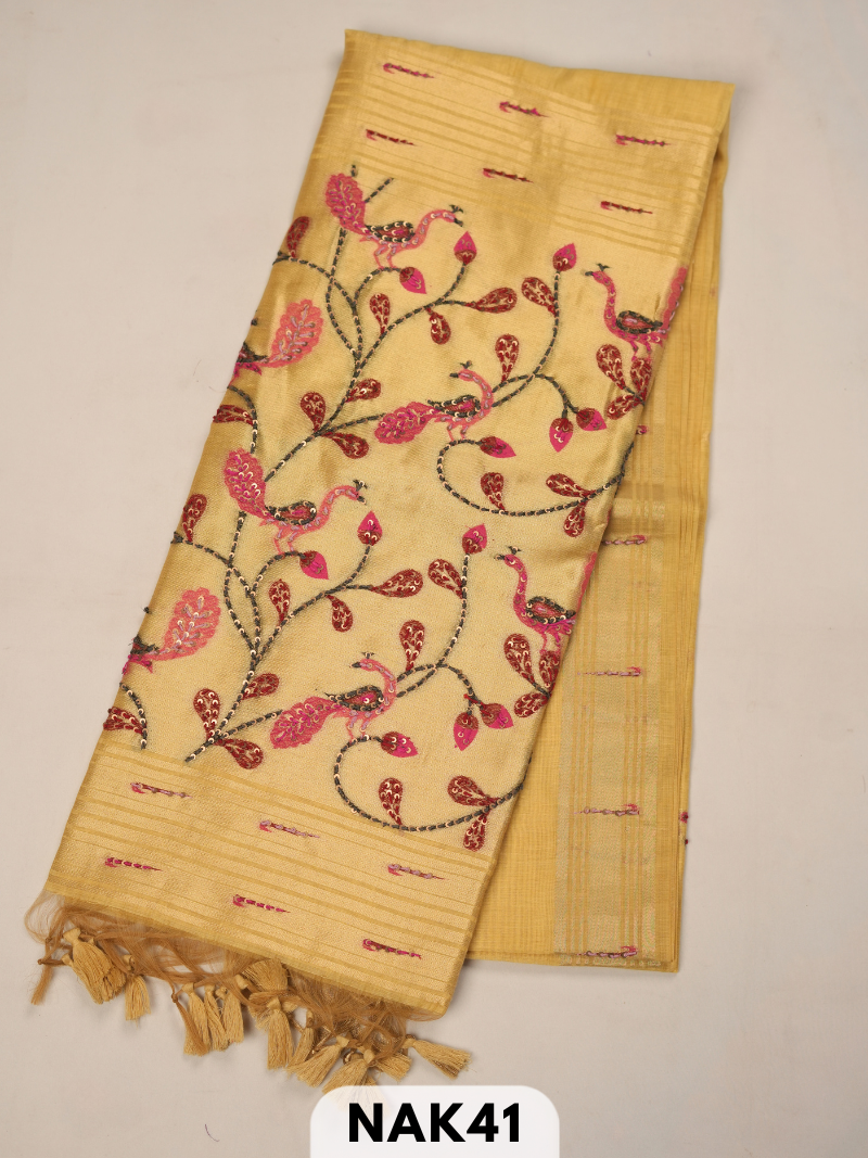 Semi Tussar paithani with Hand embroidry saree