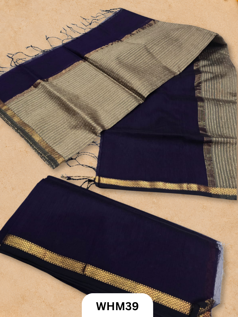 Pure Maheshwari handloom dress material kosa pallu 2 pcs