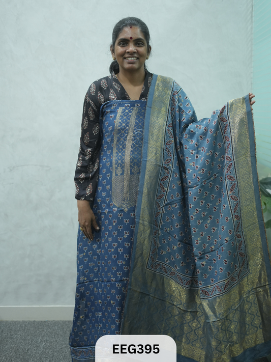 AJRAKH DOLA SILK 2 PCS-UNSTITCHED ( TOP 3.5MTR AND DUPPATA 2.25MTR ) - IMMEDIEATE DISPATCH